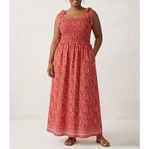 Max Studio Maxi Dress Smocked NEW Sleeveless Ditsy Floral Red 2X